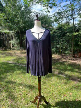 Love Riche Navy Blue Long Sleeve Tunic Top MED